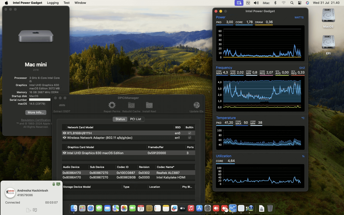 Success Hackintosh macOS Sonoma 14.5 Build 23F79 in Varro H110 + Intel Core i5 9500
